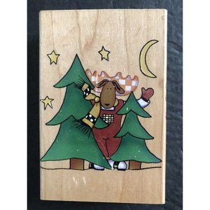 Inkadinkado Rubber Stamp Pine Trees Moose Winter Animal Seasonal Alma Lynne